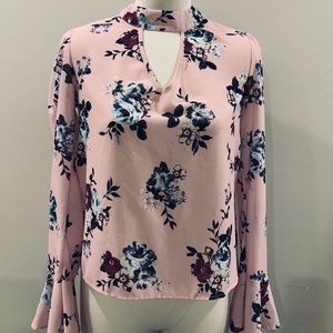 XS/S Sexy Floral Bell-Sleeve Dress Top Cropped